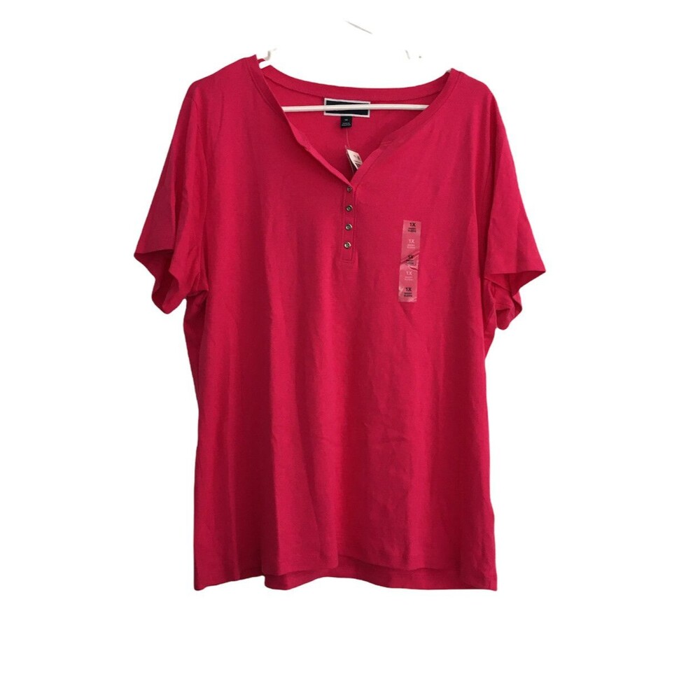 Karen Scott  Whomen's T-Shirt Plus Size 1X V-Neck Short Sleeve Pink Casual Top